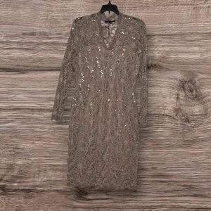 Taupe Sequin Lace Dress by Marina